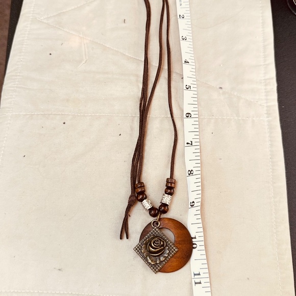 Wood Ring Pendant w/Rose Charm & Small Wood & Silver Tone Beads - Picture 4 of 10